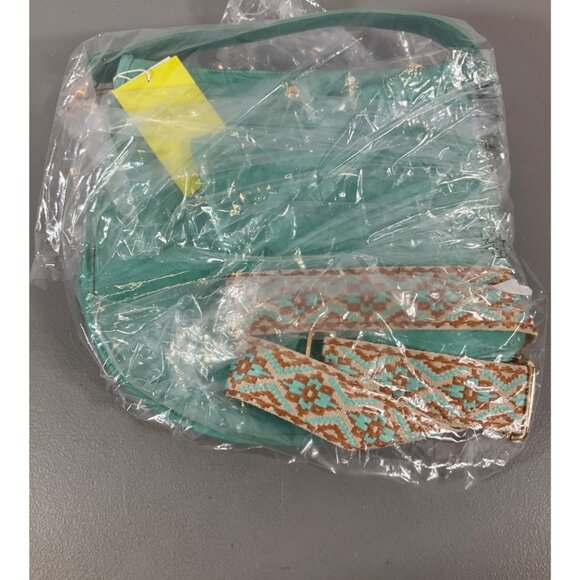 ahdorned Aqua U-Shaped Messenger Bag with Dual Straps and Bonus Pouch, Faux Leat - Picture 9 of 10